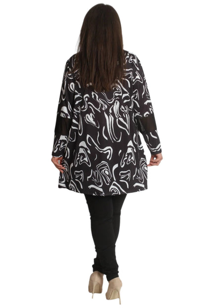 Дамска чернобяла туника с ефектен тюл и разкроена кройка - Maxi Market