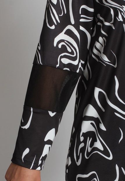 Дамска чернобяла туника с ефектен тюл и разкроена кройка - Maxi Market