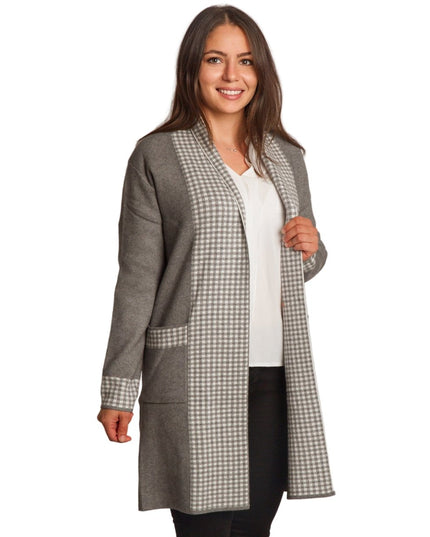 Дамска макси жилетка в сив цвят с каре детайли и джобчета - Maxi Market