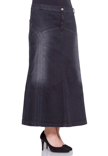 Fustă maxi din denim negru cu nasturi decorativi