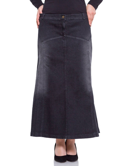 Fustă maxi din denim negru cu nasturi decorativi