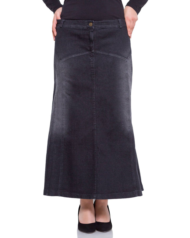 Fustă maxi din denim negru cu nasturi decorativi