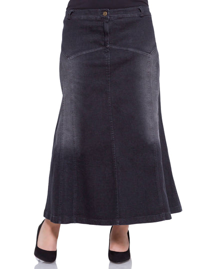 Fustă maxi din denim negru cu nasturi decorativi