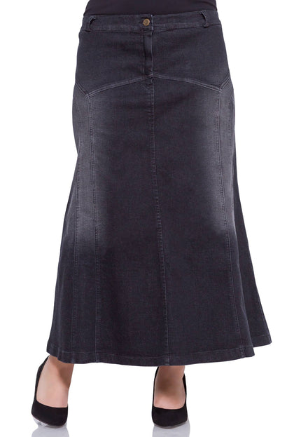 Fustă maxi din denim negru cu nasturi decorativi