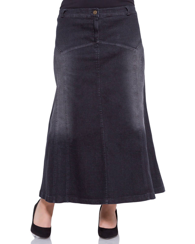 Fustă maxi din denim negru cu nasturi decorativi