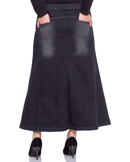 Fustă maxi din denim negru cu nasturi decorativi