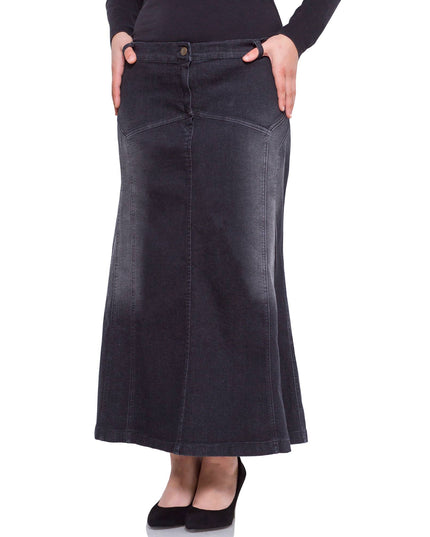 Fustă maxi din denim negru cu nasturi decorativi