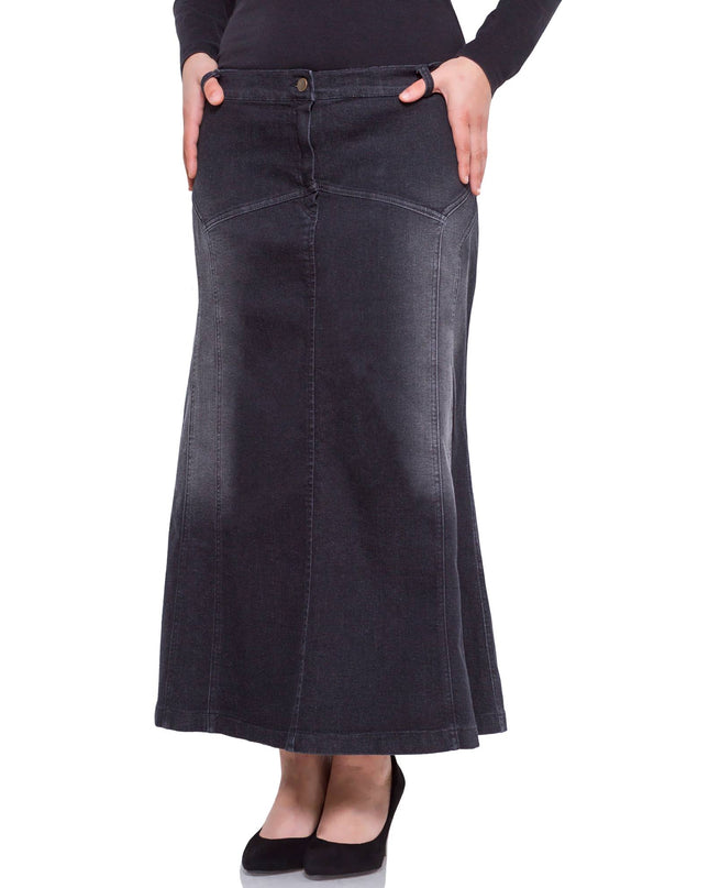 Fustă maxi din denim negru cu nasturi decorativi