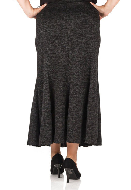 Дамска пола в макси размери - Тъмносива - Еластична талия - Есен - Зима - Българско производство - Maxi Market