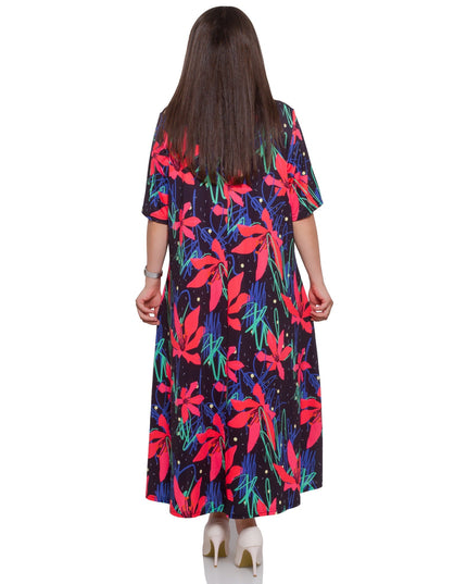 Дамска цветна рокля с флорален десен - макси размери - до глезена - еластична - произведено в България - Maxi Market