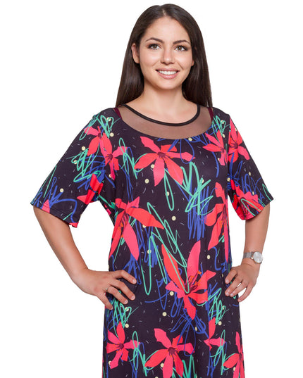 Дамска цветна рокля с флорален десен - макси размери - до глезена - еластична - произведено в България - Maxi Market