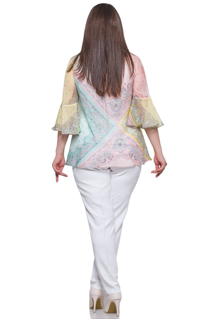 Tunică maxi formală cu un decolteu spectaculos și șifon cu imprimeu alb-negru