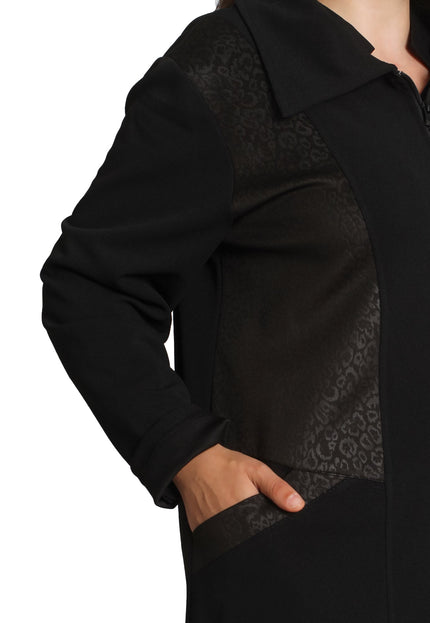Дамски черен жакет в големи размери с цип и якичка - Maxi Market