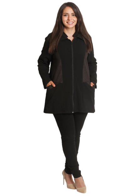 Дамски черен жакет в големи размери с цип и якичка - Maxi Market