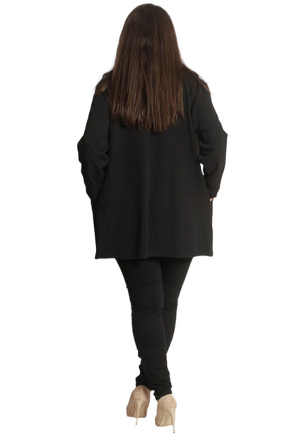 Дамски черен жакет в големи размери с цип и якичка - Maxi Market