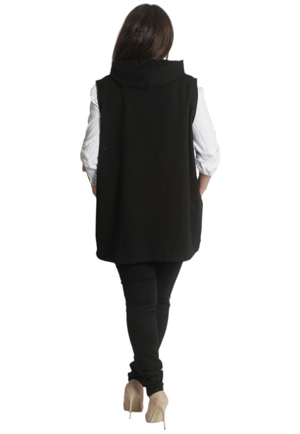 Дамски елек с качулка и джобове в черен цвят - Големи размери - Maxi Market