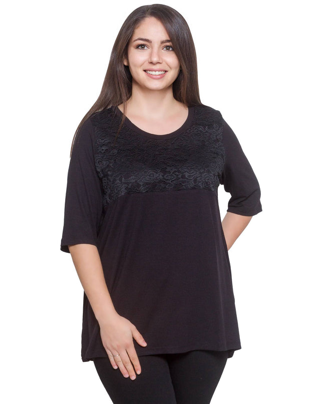 Plus-Size Black Blouse & Lace Jacket Set, Formal Elegant Wear