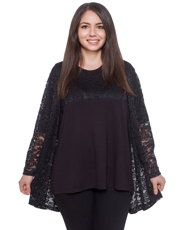 Plus-Size Black Blouse & Lace Jacket Set, Formal Elegant Wear