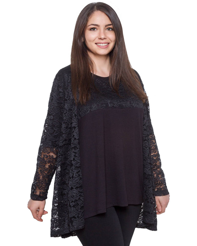 Plus-Size Black Blouse & Lace Jacket Set, Formal Elegant Wear