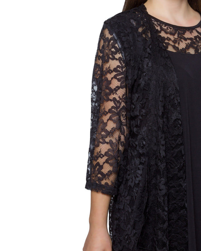 Plus Size Black Lace Tunic & Jacket Set - Formal Floral