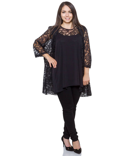 Дамски комплект в макси размери - сако и топ с цветен десен - елегантен за официални събития - висококачествени материали - комфортна кройка - Maxi Market