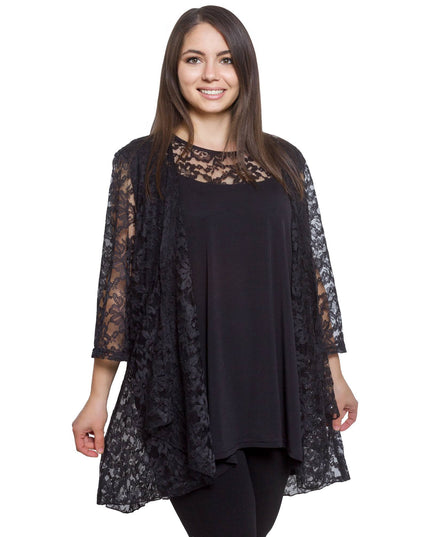 Дамски комплект в макси размери - сако и топ с цветен десен - елегантен за официални събития - висококачествени материали - комфортна кройка - Maxi Market