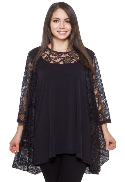 Дамски комплект в макси размери - сако и топ с цветен десен - елегантен за официални събития - висококачествени материали - комфортна кройка - Maxi Market