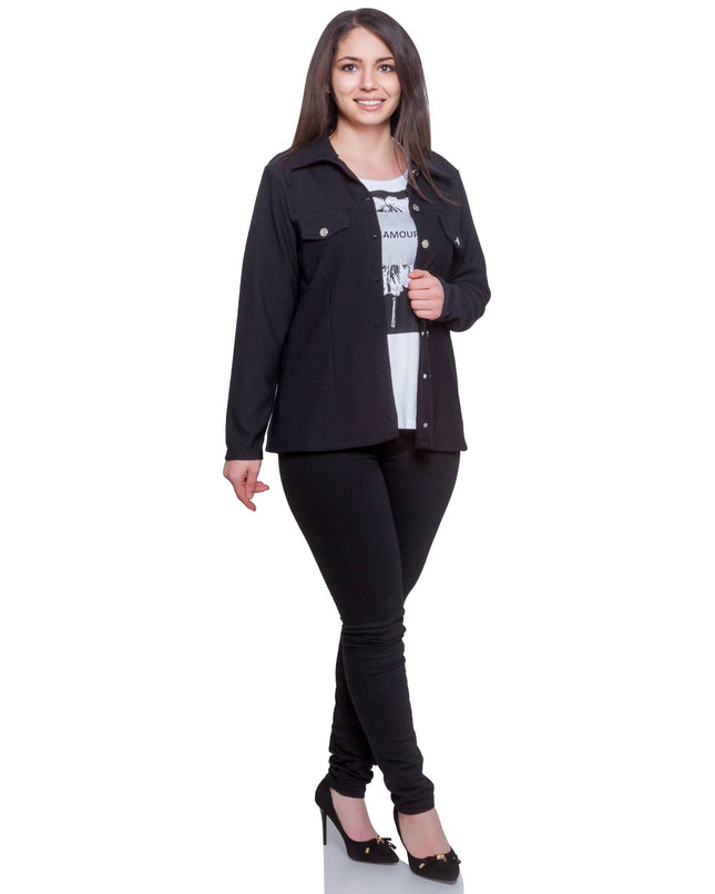Elegant Black Blouse & Blazer Set - Plus Size Formal Wear