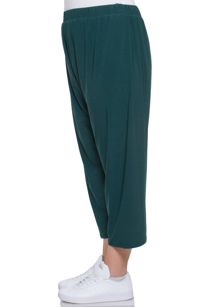 Дамски панталони в макси размери - тъмно зелени - еластична талия - пролет - лято - удобни и стилни - Maxi Market