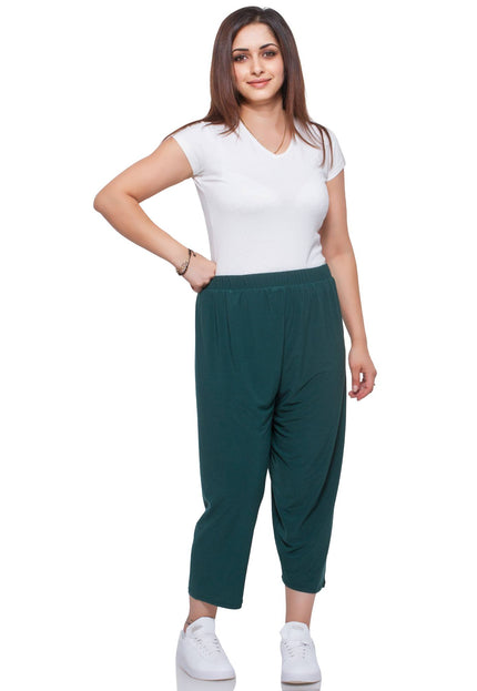 Дамски панталони в макси размери - тъмно зелени - еластична талия - пролет - лято - удобни и стилни - Maxi Market