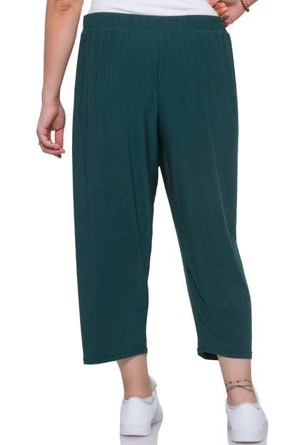 Дамски панталони в макси размери - тъмно зелени - еластична талия - пролет - лято - удобни и стилни - Maxi Market