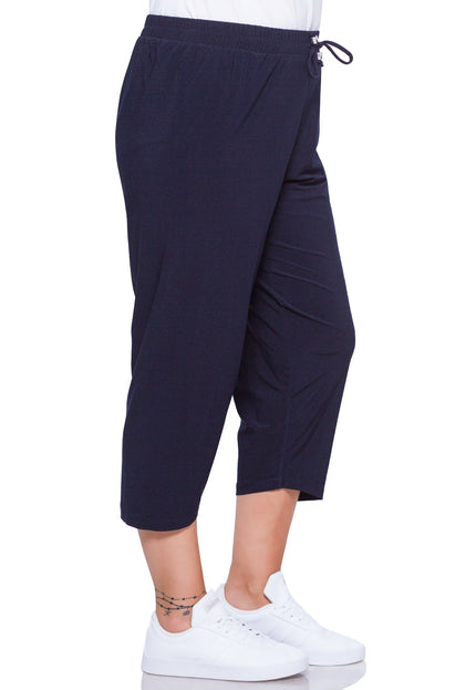 Дамски панталони в макси размери - тъмносини - до коляното - еластични - подходящи за пролет и лято - Maxi Market