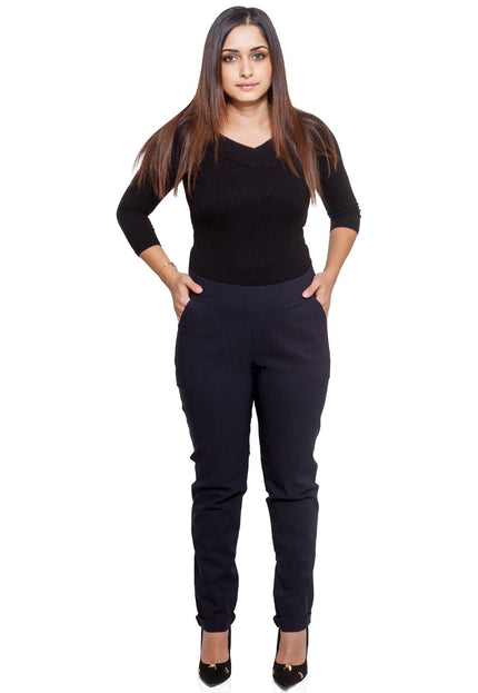 Pantaloni maxi eleganți negri cu elastic în talie și legături