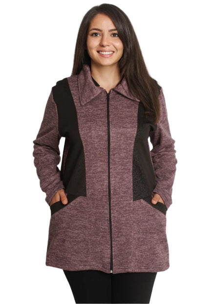 Дамски жакет пепел от рози с цип и джобове - Maxi Market