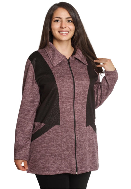 Дамски жакет пепел от рози с цип и джобове - Maxi Market