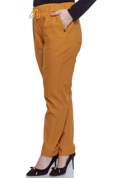 Дамски жълти панталони в макси размери - официални - удобни - с джобове - произведено в България - Maxi Market