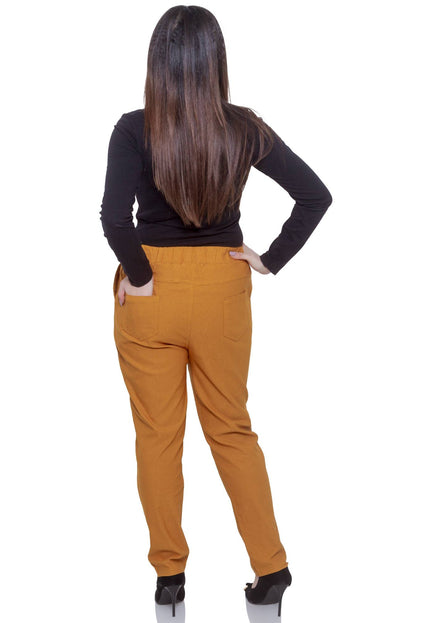 Дамски жълти панталони в макси размери - официални - удобни - с джобове - произведено в България - Maxi Market