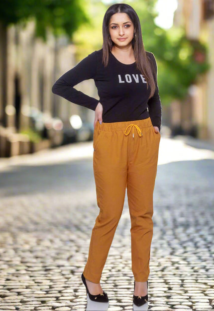 Дамски жълти панталони в макси размери - официални - удобни - с джобове - произведено в България - Maxi Market