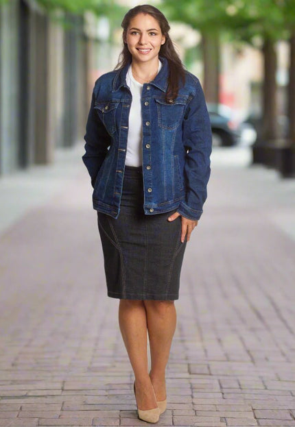 Дамско дънково яке с копчета в тъмносин цвят - Maxi Market