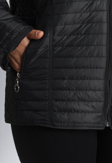 Дамско олекотено яке с качулка и цип - Черен цвят | Пролет - Есен | Големи размери - Maxi Market