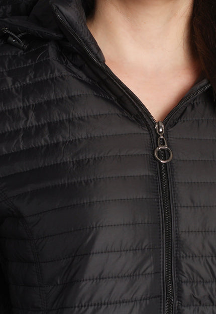 Дамско олекотено яке с качулка и цип - Черен цвят | Пролет - Есен | Големи размери - Maxi Market