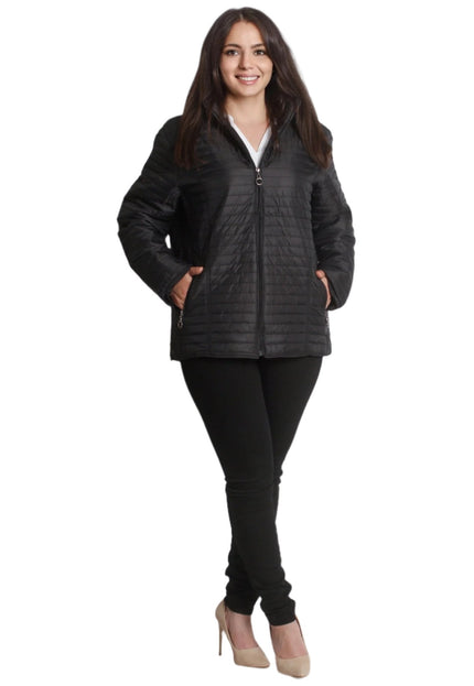 Дамско олекотено яке с качулка и цип - Черен цвят | Пролет - Есен | Големи размери - Maxi Market