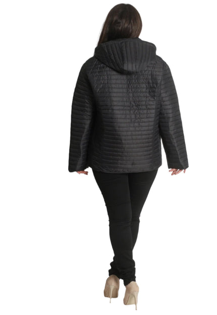 Дамско олекотено яке с качулка и цип - Черен цвят | Пролет - Есен | Големи размери - Maxi Market