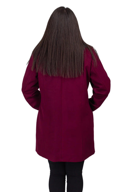 Дамско палто в макси размери - бордо - еластан, вискоза и кашмир - официално - Есен - Зима - произведено в България - Maxi Market