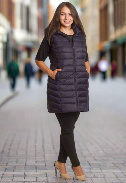 Дълъг тъмносин елек с права кройка в големи размери - Maxi Market