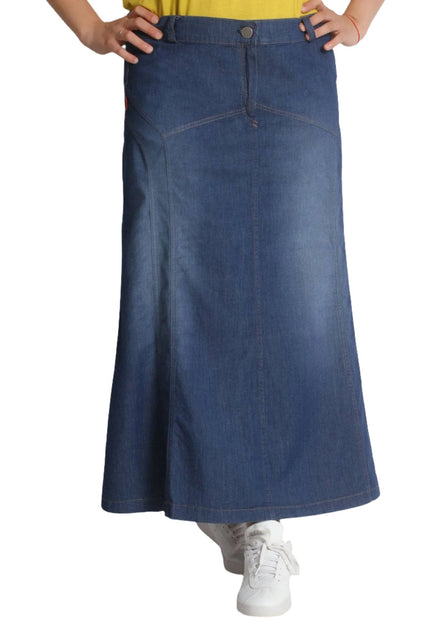 Дълга дънкова пола - Еластична материя - XL, 2XL, 4XL, 5XL, 6XL, 7XL - Пролет - Лято - Maxi Market