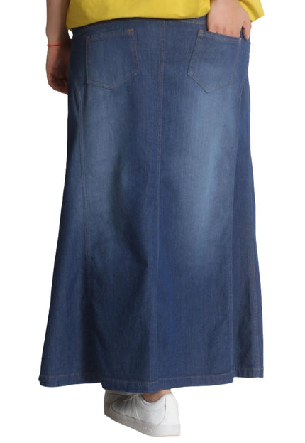 Дълга дънкова пола - Еластична материя - XL, 2XL, 4XL, 5XL, 6XL, 7XL - Пролет - Лято - Maxi Market