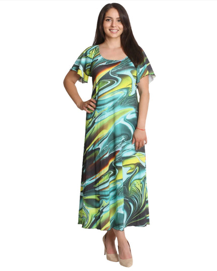 Дълга рокля в големи размери - Разкроена с обло деколте - 4XL/5XL - Пролет - Лято - Maxi Market