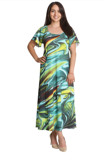 Дълга рокля в големи размери - Разкроена с обло деколте - 4XL/5XL - Пролет - Лято - Maxi Market