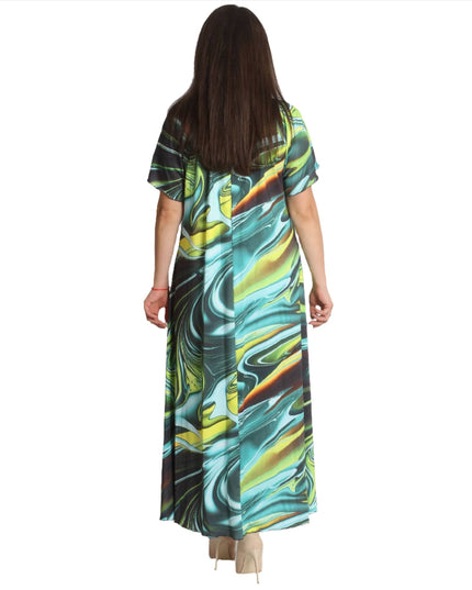 Дълга рокля в големи размери - Разкроена с обло деколте - 4XL/5XL - Пролет - Лято - Maxi Market